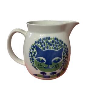 Arabia Finland 5 1/4" Cat Pitcher Jug Finland Blue Green Kitten Fox